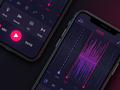 Audio Edit App app audio fx ios iphone music neon retrowave screen sound soundwave ui