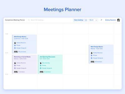 Meetings Planner blue calendar call clean meeting plan planner todo white