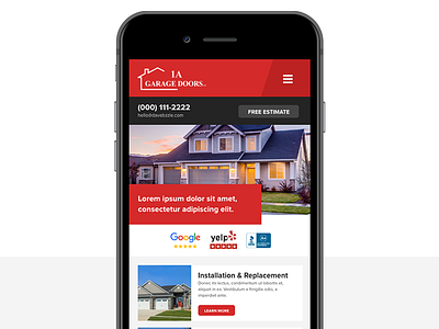 Mobile - 1A Garage Doors design mobile modern red responsive services ui ux website