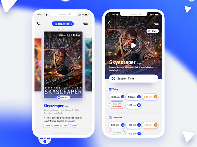 01 - Cinema Ticket App app blue cinema clean design mobile movies simple theaters ticket ui ux