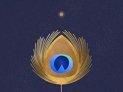 Paon bird feather gold gradient illustration peacock sun texture
