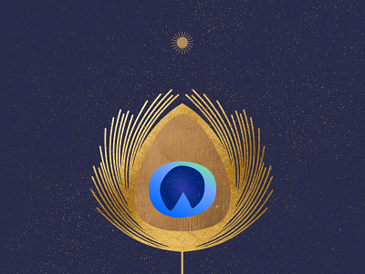 Paon bird feather gold gradient illustration peacock sun texture