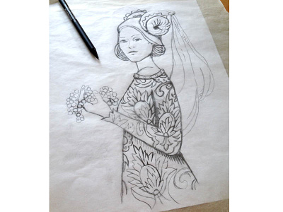 Sketch for Mead Marian Illustration drawing historical illustration laurel mathe sketch