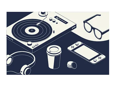 rhythm coffee coins gamepad glasses isometric music nintendo workspace