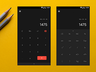 Calculator android dark ui