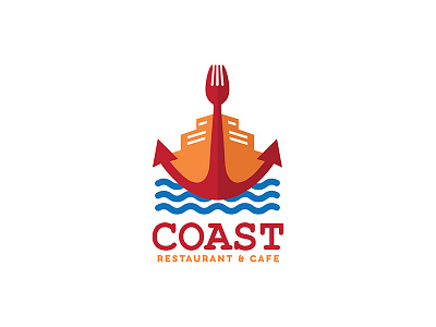 Coast Seafood Restaurant Logo coast fork logo marine restaurant seafood ship