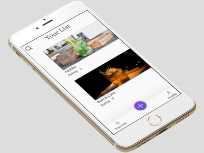 Cocktail Collection application clean design drinks images purple ui ux white