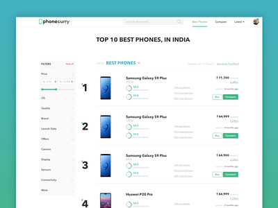 Phonecurry.com | Listing Page listing page phones ui ux web design