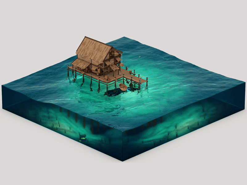 Dock 3d after effects animation c4d digital art motion physical render render water