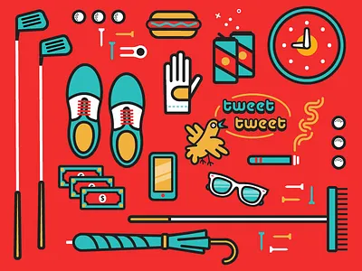 The Links ball beer cigar clock flat golf hot dog icon sport sun glasses umbrella vector