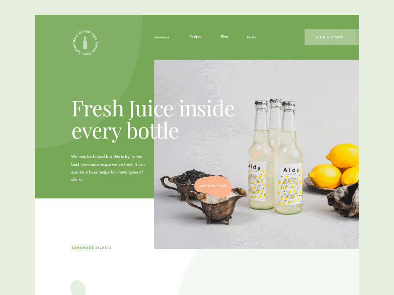 Lemonade_store color green landing layout promo store ui web