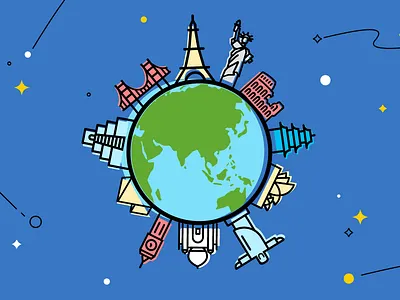 as the world turns earth eiffeltower goldengate japan pyramids stars statue of liberty sydney tajmahal wonders world