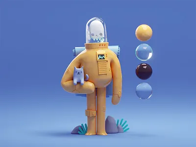 Space Skull & Cat (WIP) b3d blender cat illustration isometric low poly materials render skull space