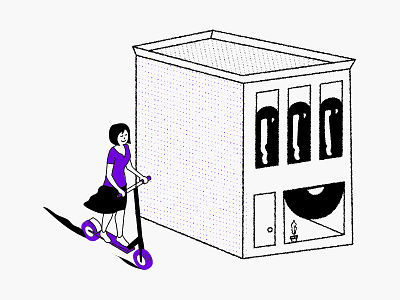 Zooooom Zooom cartoon happy building illustration line scooter texture