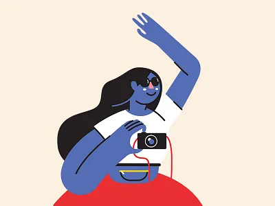 Wild SF walking tours illustration camera fanny pack hair hand headphones illustration san francisco vector waving woman