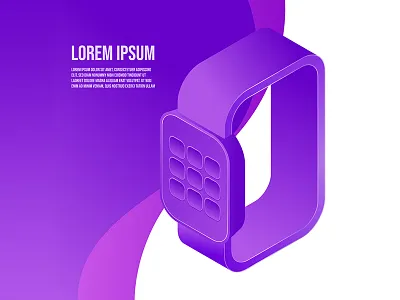 Banner Smartwatch Isometric With Vivid Purple Color isometric purple smartwatch