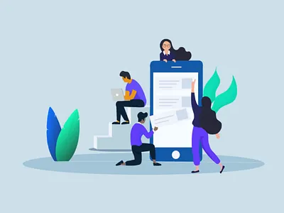 App development illustration app development color design development employees illustration laptop leaf leaves macbook new process