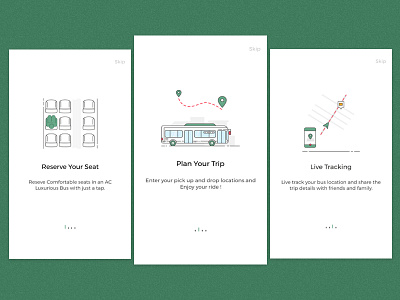 Onboarding Screens bus service live tracking onboarding onboarding screens plan trip reserve seats shuttle service taran ui ux visual design