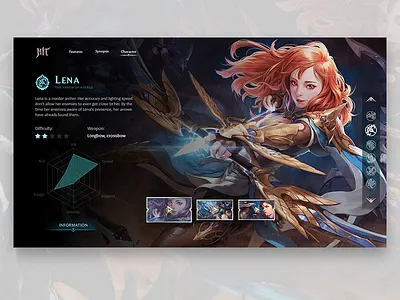HIT - Characters information screen game hit landing page nexon ui