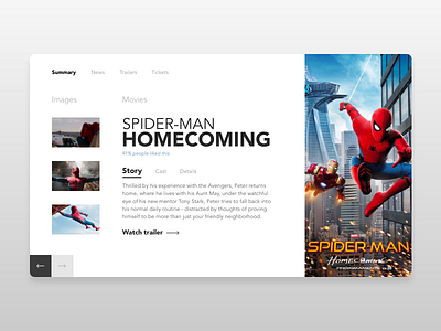 Movie concept clean design designer dribbble movie product spiderman summary ui ux