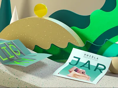 3D stills for a print shop - image 1 3d glass green life lighting materials paper plastic print shapes still visualisation