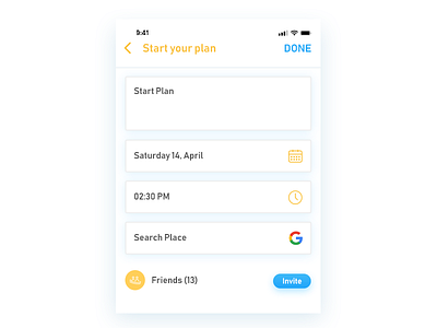 Start A Plan app application lunch party plan ui