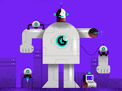 Creative Mornings - Two-Way Commitment android computer fantasy grainy icon illustration lab laboratory robot scifi texture vector