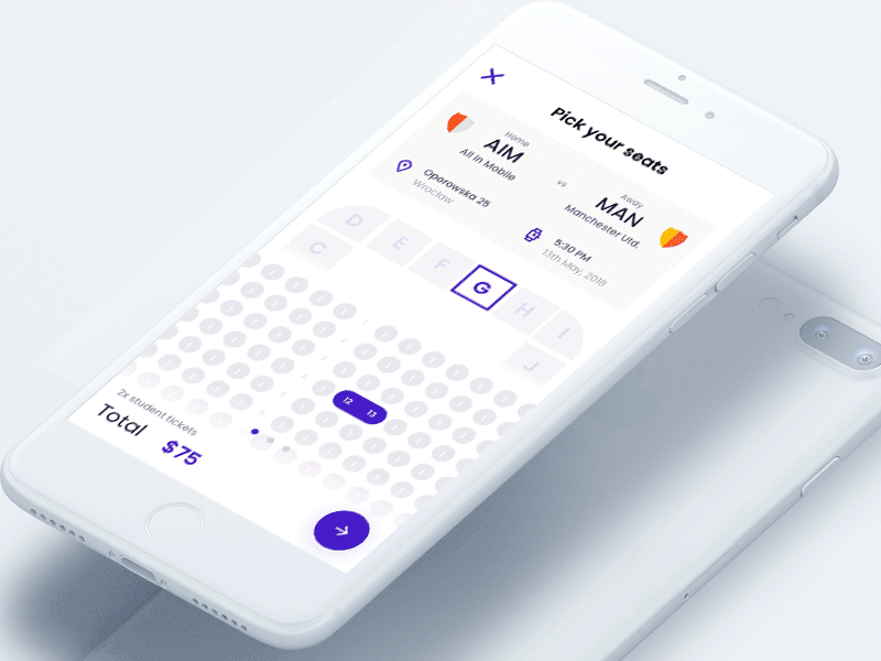 Seat Picker Flow animation app design interaction mobile seats sports tickets ui user experience ux