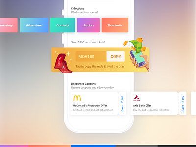 Offer & Coupons coupons discount interface landing page minimal mobile movies offer offer code ticket ui ux