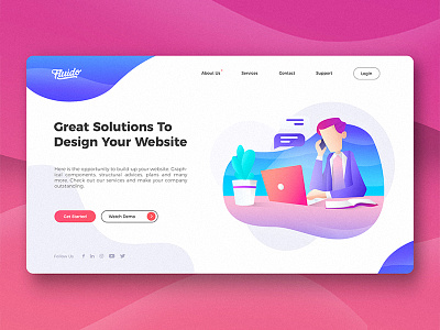 Corporate Hero Header branding device gradient hero laptop sketch slider tech ui ux web website