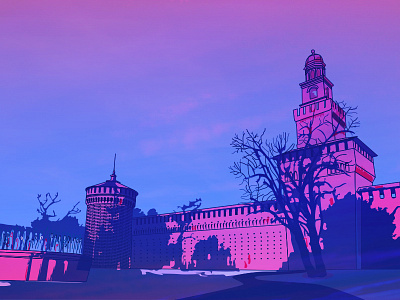 Milano Castle castle illustration milano sunset twilight vector