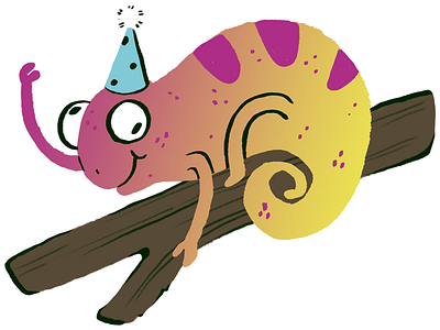 Pink Chameleon Party animal chameleon children digital illustration kids lizard