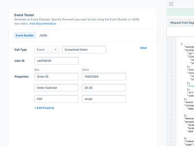 In-app Event Tester enterprise form ui