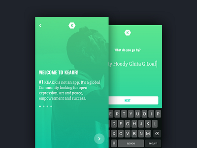 KEAKR is not an app! app clean gradient hip hop login name onboarding signup ui ux walkthroughs