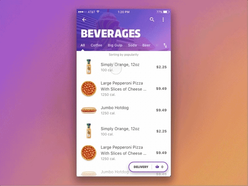 Adding Item To Basket app button delivery design graphics motion snacks ui ux