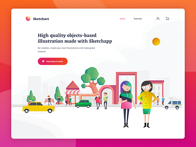Sketchart avatar color design illustration landing page ui ux