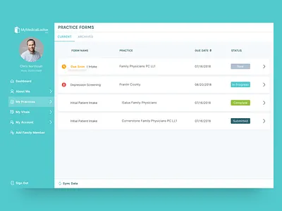 MyMedicalLocker Patient Forms (WIP) health healthcare patient portal ui ux
