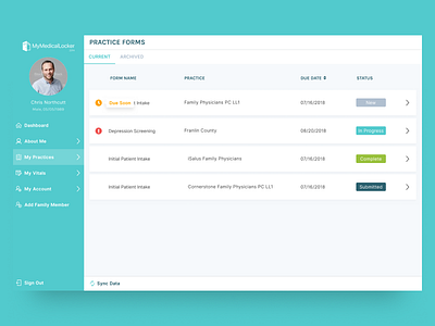 MyMedicalLocker Patient Forms (WIP) health healthcare patient portal ui ux