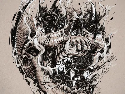 demons within '15 apparel cross hatching demon digital art ethcing graphic print skull