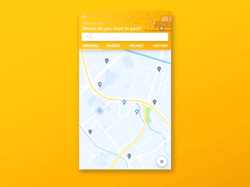 Parking App UI & Interaction android app branding car design flat gif illustration minimal ui ux vector