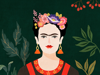 Frida Kahlo artist girl green illustrations leaf love mexico oil painting red