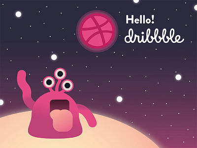 Hello Dribble! alien debut first shot hello illustration moon planets space