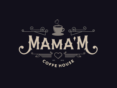 Mama'M Coffe House calligraphy coffee coffee house cup grains illustration line work logo logotype mama