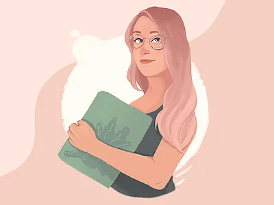 Self portrait artist girl glasses hair pink plants portrait self