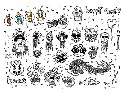 Spot Illustrations for Cheu Fishtown buns characters design dumplings fishtown illustration logo noodles philadelphia philly restaurant spot illustrations