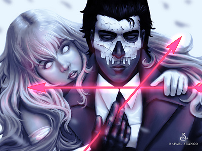 Gentleman Town couple digitalart draw fanart glow illustration light render skull