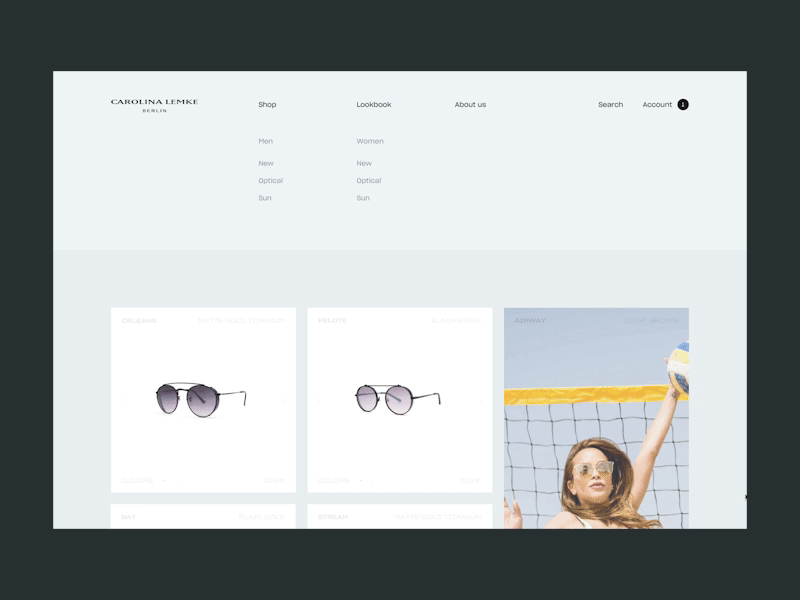 Carolina Lemke — Products page animated animated clean corporate ecommerce fashion interaction interactive principle product shop web