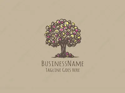 Fruitful Colorful Tree Logo apples bloom flowers fruit fruitful growth lemons logo logo design nature tree wood