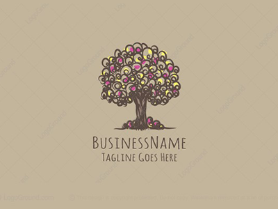 Fruitful Colorful Tree Logo apples bloom flowers fruit fruitful growth lemons logo logo design nature tree wood