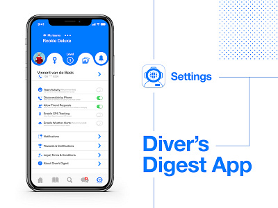007 Settings | 100 Days of UI Design app blue dailyui diving scuba settings ui ux water
